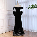 Luxury BCLAck Off Shoulder Mermaid Evening Dress with Bow CLA73581