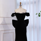 Luxury BCLAck Off Shoulder Mermaid Evening Dress with Bow CLA73581
