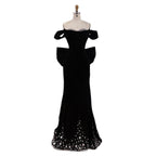 Luxury BCLAck Off Shoulder Mermaid Evening Dress with Bow CLA73581