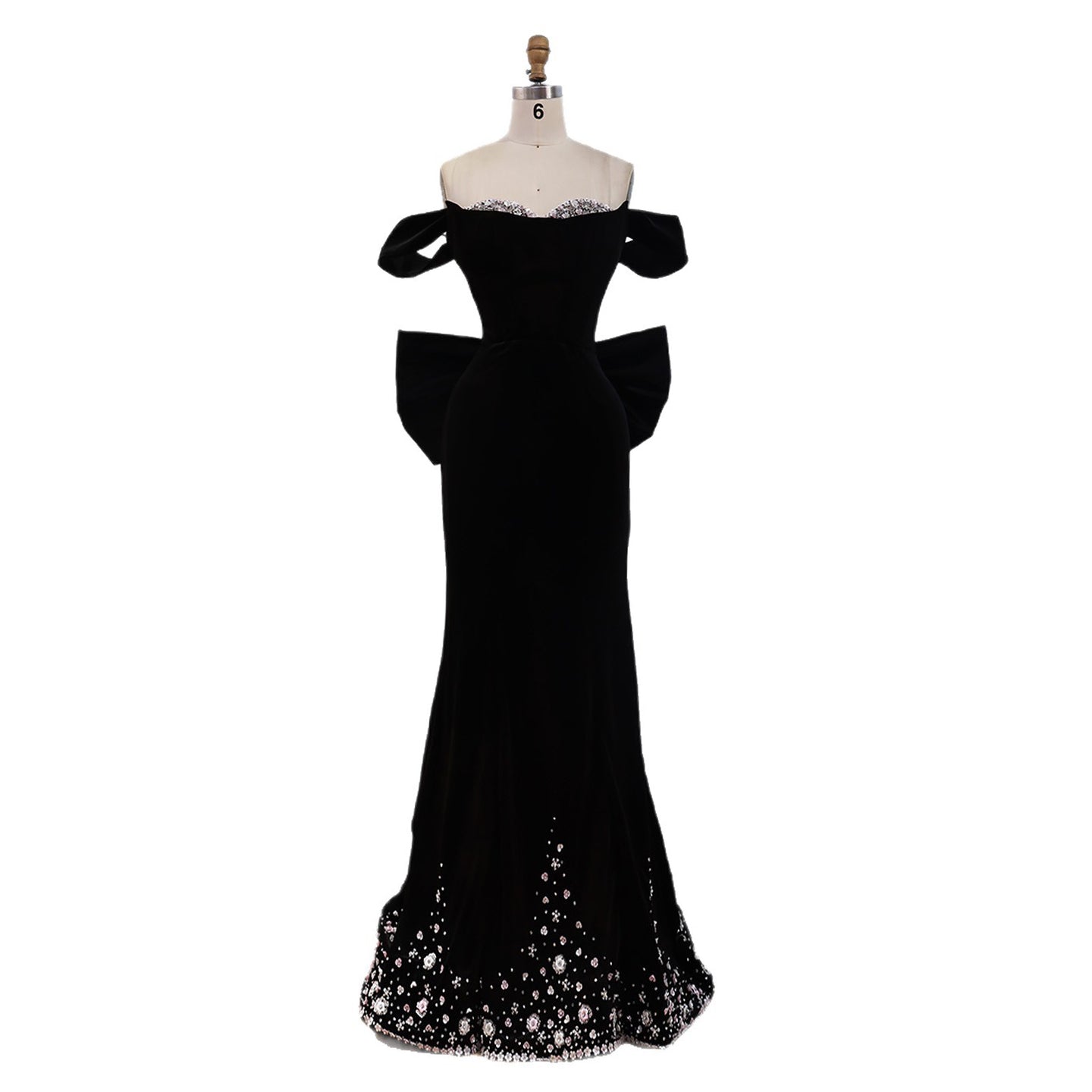 Luxury BCLAck Off Shoulder Mermaid Evening Dress with Bow CLA73581