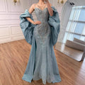 Luxury Blue Beaded Mermaid Evening Dress With Cape LA73582