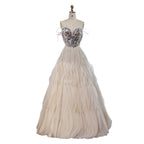 Luxury Beige Beaded Off Shoulder Ball Gown Evening Dress CLA73587