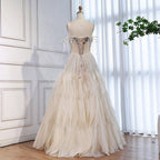 Luxury Beige Beaded Off Shoulder Ball Gown Evening Dress CLA73587