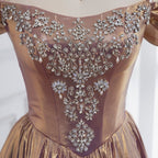 Luxury Purple Gold Crystal Beaded A Line Evening Dress LA73588