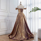 Luxury Purple Gold Crystal Beaded A Line Evening Dress LA73588