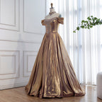 Luxury Purple Gold Crystal Beaded A Line Evening Dress LA73588