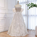 Luxury Beige Strapless Beaded Corset 3D Floral Ball Gown CLA73589