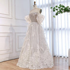 Luxury Beige Strapless Beaded Corset 3D Floral Ball Gown CLA73589
