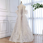 Luxury Beige Strapless Beaded Corset 3D Floral Ball Gown CLA73589