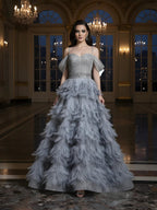 Luxury Gray A Line Evening Dress with Feather Beaded Straps CLA73590