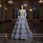 Luxury Gray A Line Evening Dress with Feather Beaded Straps CLA73590