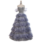 Luxury Gray A Line Evening Dress with Feather Beaded Straps CLA73590