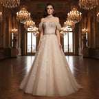 Luxury Cream Crystal Beaded Feather A Line Evening Dress CLA73591