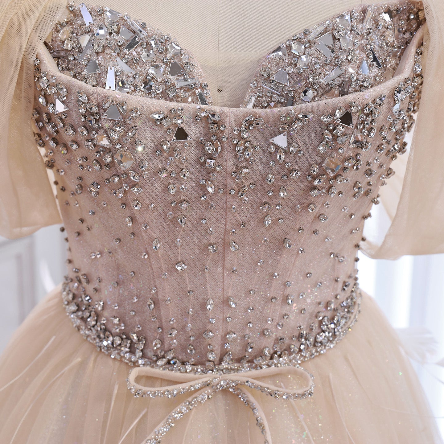 Luxury Cream Crystal Beaded Feather A Line Evening Dress CLA73591