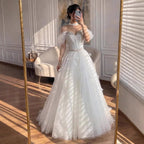 Luxury White Crystal Beaded Feather A-Line Evening Dress CLA73591A