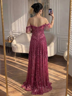 Lebanon Luxury Fuchsia Beaded A-Line Evening Dress With Tassels CLA73594