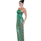 Luxury Green Strapless Beaded Mermaid Evening Dress Gown LA73595