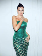 Luxury Green Strapless Beaded Mermaid Evening Dress Gown LA73595