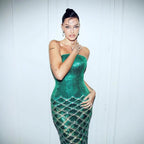 Luxury Green Strapless Beaded Mermaid Evening Dress Gown LA73595