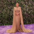 Luxury Nude Beaded Modest Evening Dress With Cape LA73597