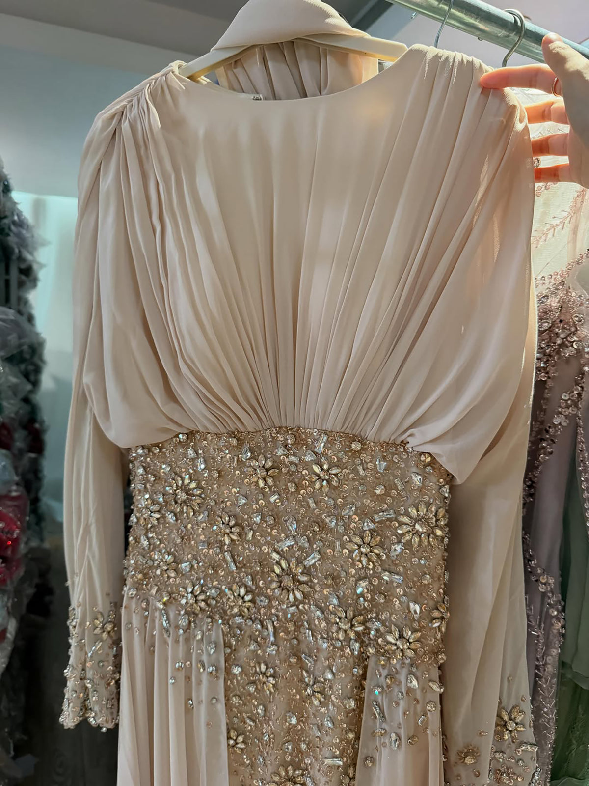 Arabic Luxury Beaded Chiffon Mermaid With Overskirt Evening Dress Modest For Muslim Women CLA73598