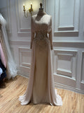 Arabic Luxury Beaded Chiffon Mermaid With Overskirt Evening Dress Modest For Muslim Women CLA73598