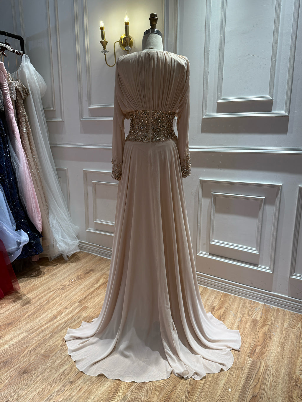 Arabic Luxury Beaded Chiffon Mermaid With Overskirt Evening Dress Modest For Muslim Women CLA73598