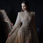 Luxury Nude Crystal Beaded Long Sleeves Evening Dress LA73598