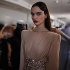 Luxury Nude Crystal Beaded Long Sleeves Evening Dress LA73598