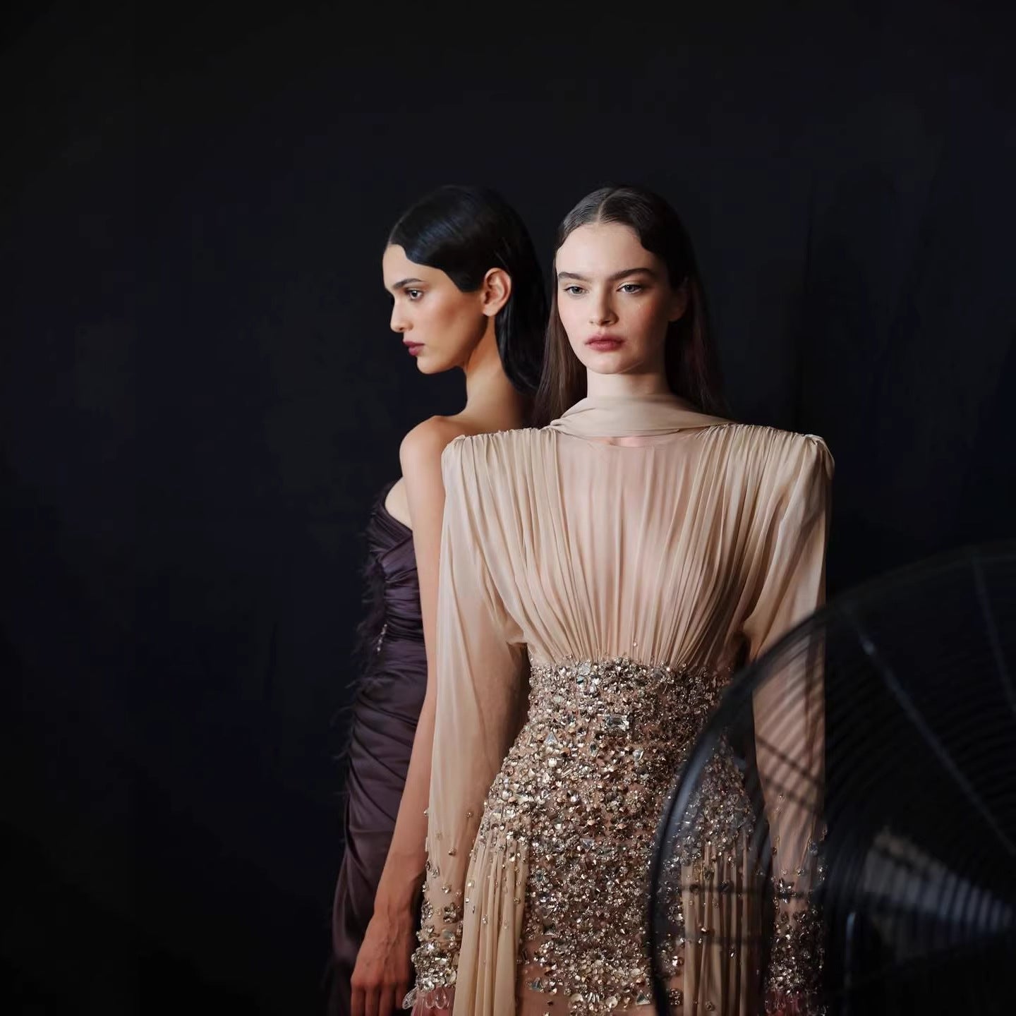 Luxury Nude Crystal Beaded Long Sleeves Evening Dress LA73598