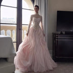 Luxury Pink Beaded High Neck Ball Gown LA73603A
