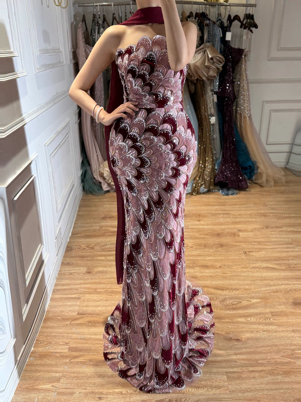 Luxury Beaded Pink Strapless Mermaid Evening Dress Elegant For Women Occasion Party CLA73607