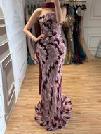 Luxury Beaded Pink Strapless Mermaid Evening Dress Elegant For Women Occasion Party CLA73607