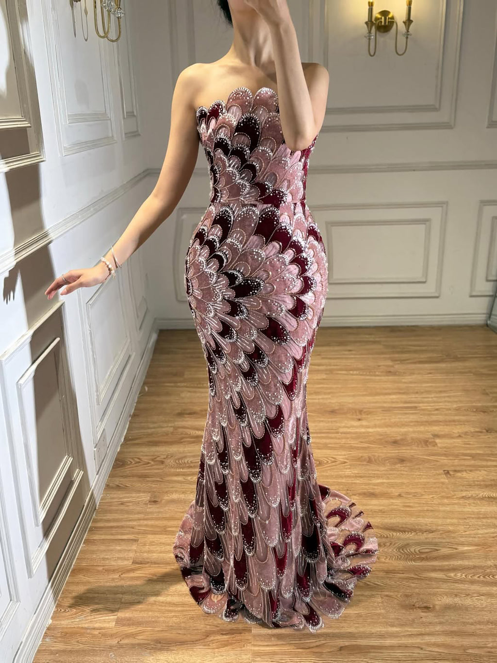 Luxury Beaded Pink Strapless Mermaid Evening Dress Elegant For Women Occasion Party CLA73607