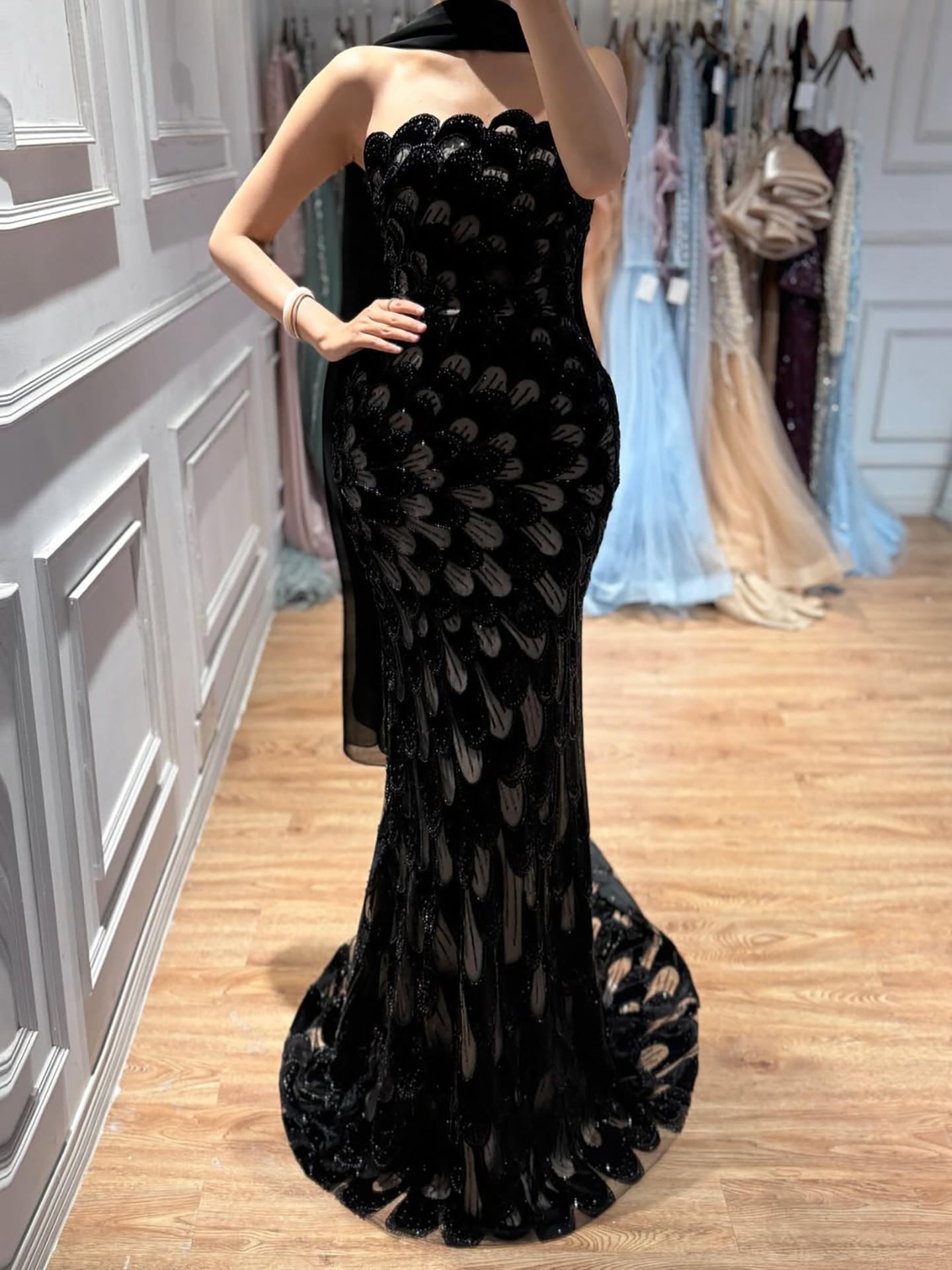 Luxury Beaded Pink Strapless Mermaid Evening Dress Elegant For Women Occasion Party CLA73607