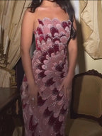 Luxury Pink Strapless Beaded Mermaid Evening Dress LA73607