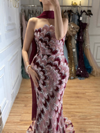 Luxury Beaded Pink Strapless Mermaid Evening Dress Elegant For Women Occasion Party CLA73607