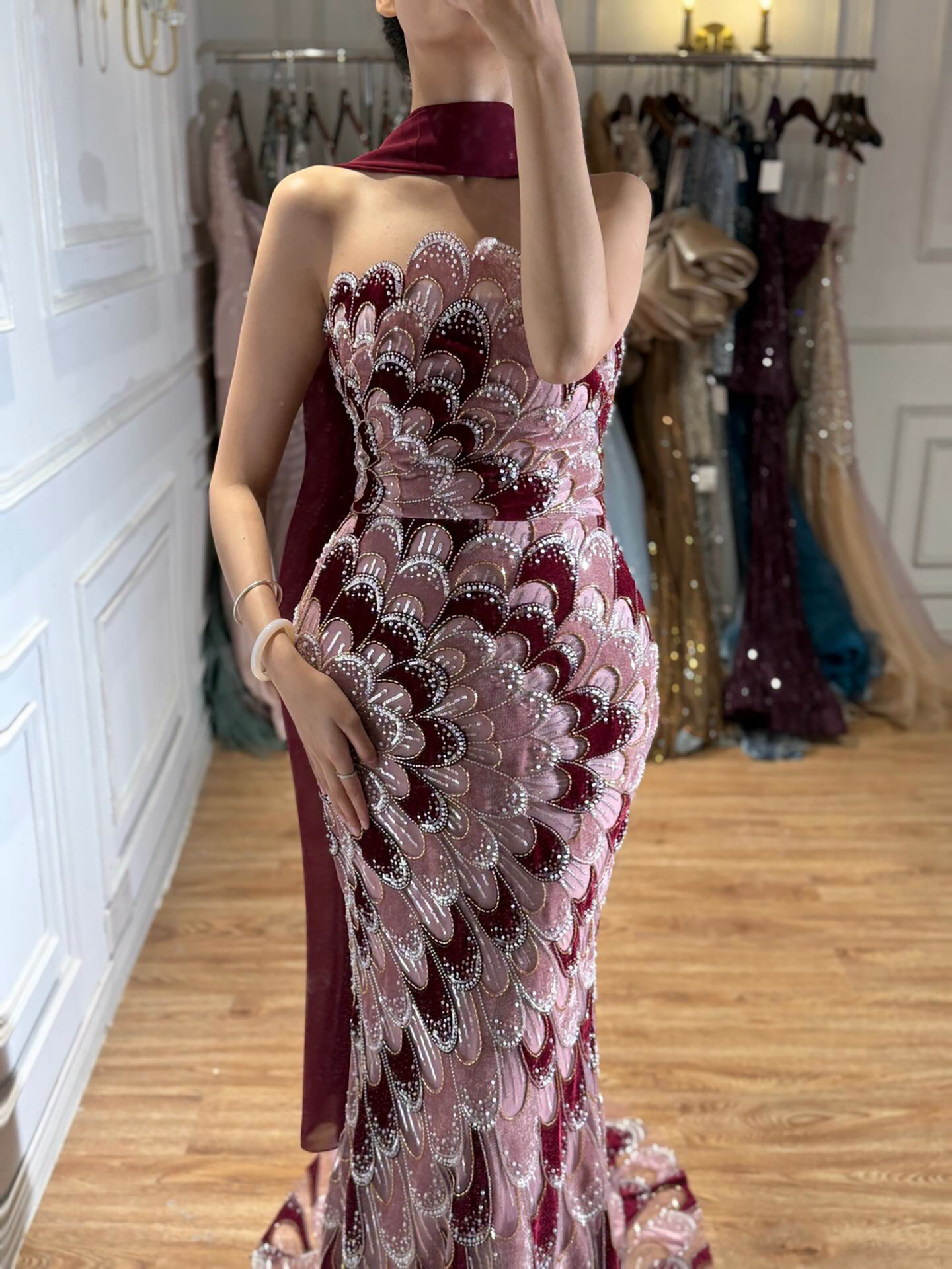 Luxury Beaded Pink Strapless Mermaid Evening Dress Elegant For Women Occasion Party CLA73607