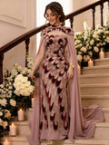 Luxury Pink Beaded Mermaid Cape Evening Dress CLA73607A