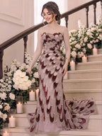 Luxury Pink Beaded Mermaid Cape Evening Dress CLA73607A