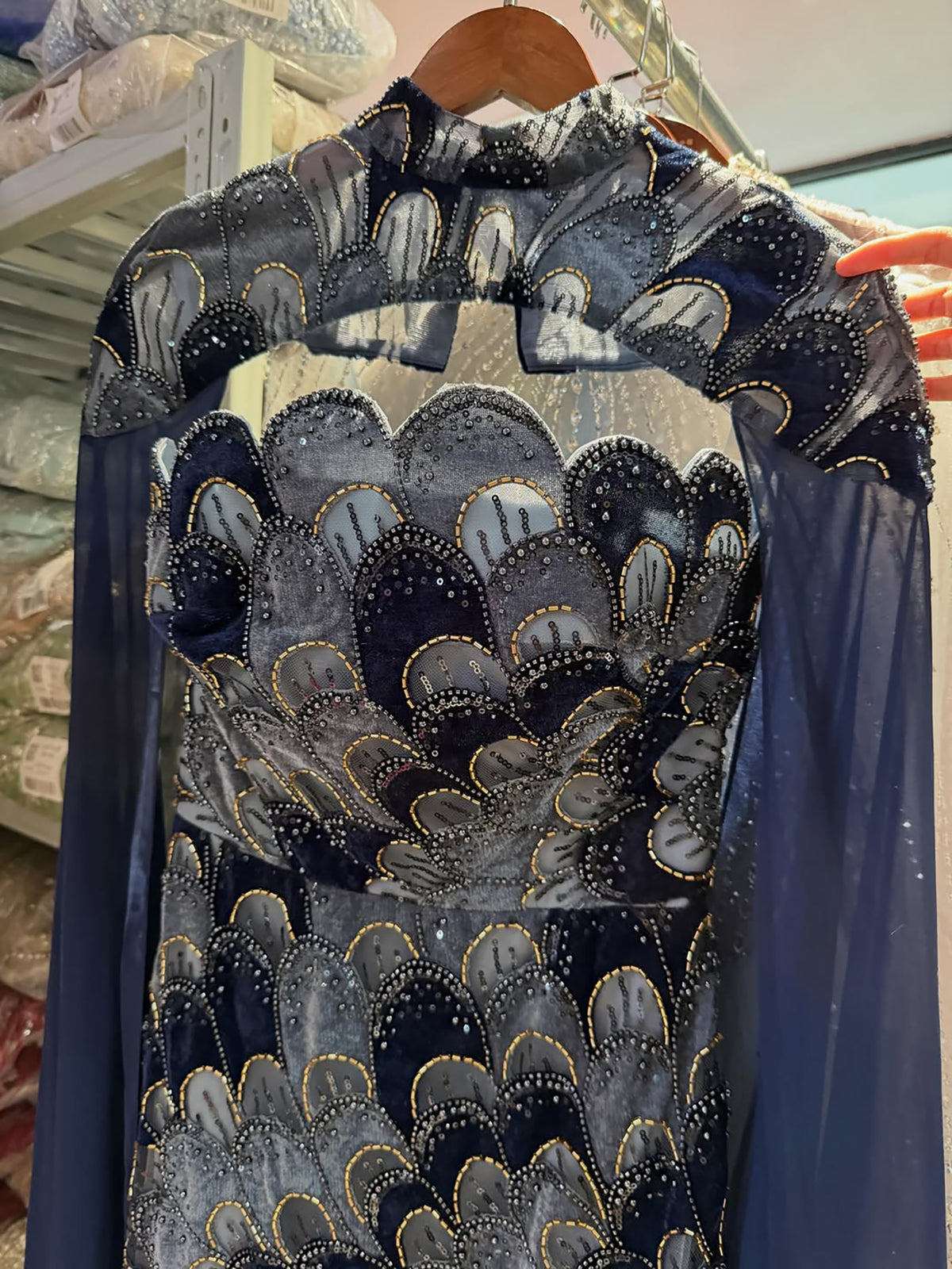 Arabic Velvet Beaded Strapless Mermaid Evening Dress With Cape CLA73607A