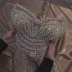 Luxury Nude Pearl Beaded Spaghetti Strap Evening Dress LA73608