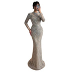 Luxury Silver Nude Beaded High Neck Mermaid Evening Dress LA73609A