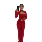 Luxury Red Beaded Long Sleeves Mermaid Evening Dress LA73610
