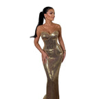 Luxury Gold Sequin Mermaid Evening Dress LA73612