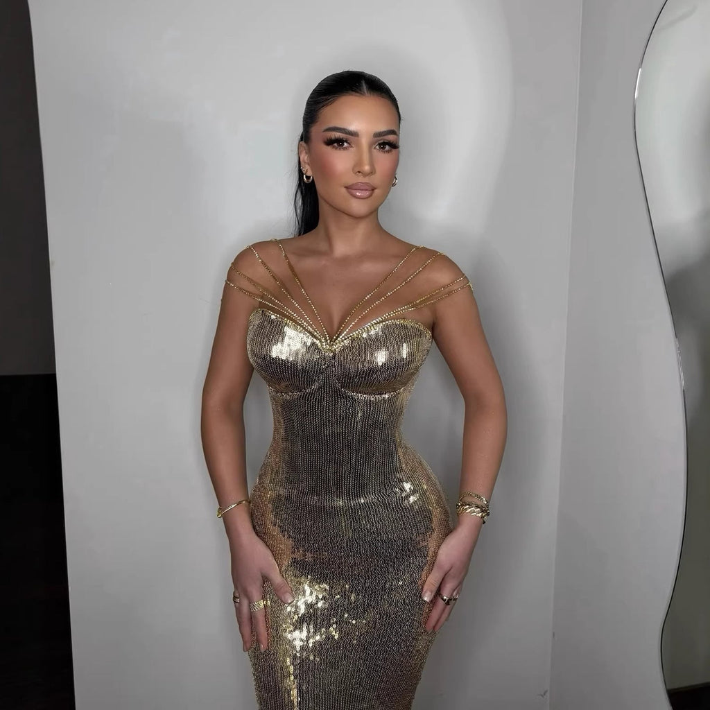 Luxury Gold Sequin Mermaid Evening Dress LA73612