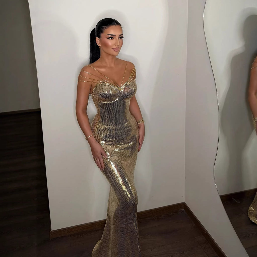 Luxury Gold Sequin Mermaid Evening Dress LA73612