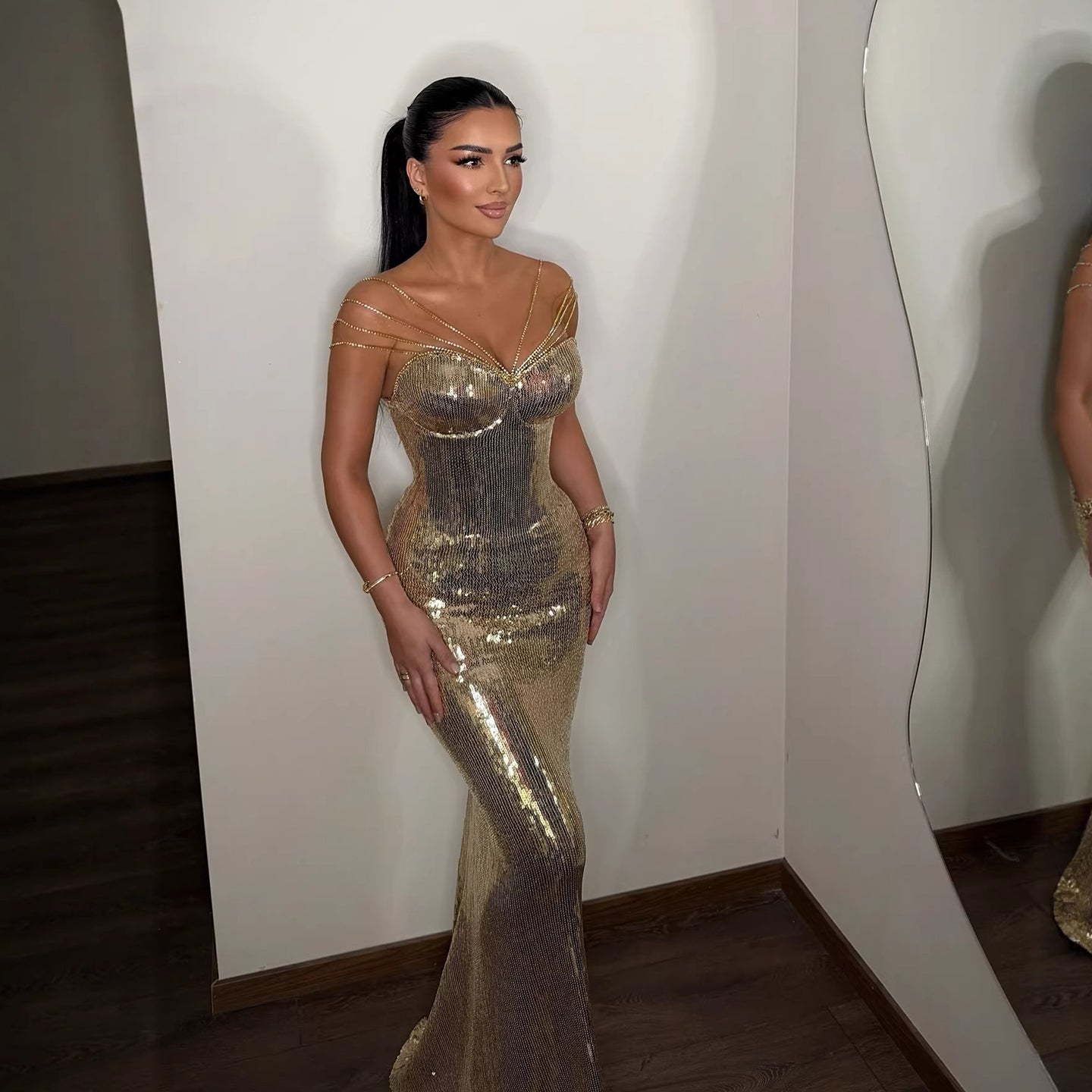 Luxury Gold Sequin Mermaid Evening Dress LA73612