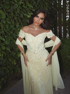 Luxury Yellow Beaded Tassel Off Shoulder Evening Dress LA73614