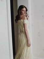 Luxury Yellow Beaded Tassel Off Shoulder Evening Dress LA73614